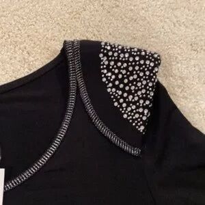 BCBG Max Azria black long sleeve top with jeweled shoulders  Medium